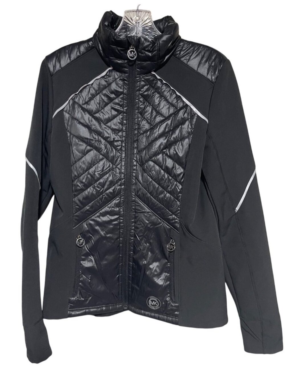 Michael Kors MK Womens Hybrid Quilted Jacket Black Puffer Athletic Size Small